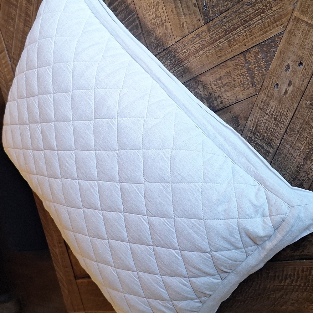 Pottery Barn Diamond Belgian Linen pillow shams and feather insert pillows